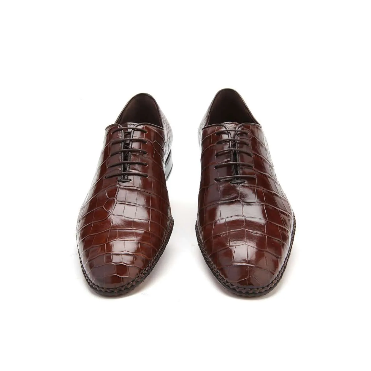 Caporicci 2542 Men's Luxury Italian Designer Shoes Castagno Brown Exotic Alligator Oxfords (CAP1112)