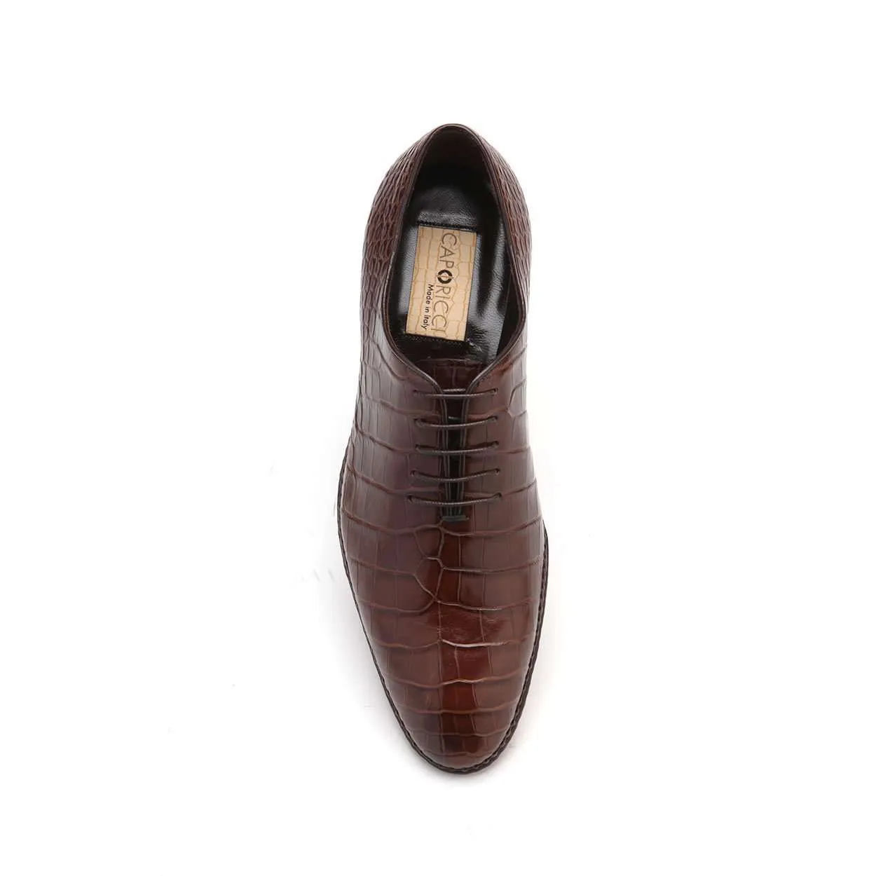 Caporicci 2542 Men's Luxury Italian Designer Shoes Castagno Brown Exotic Alligator Oxfords (CAP1112)