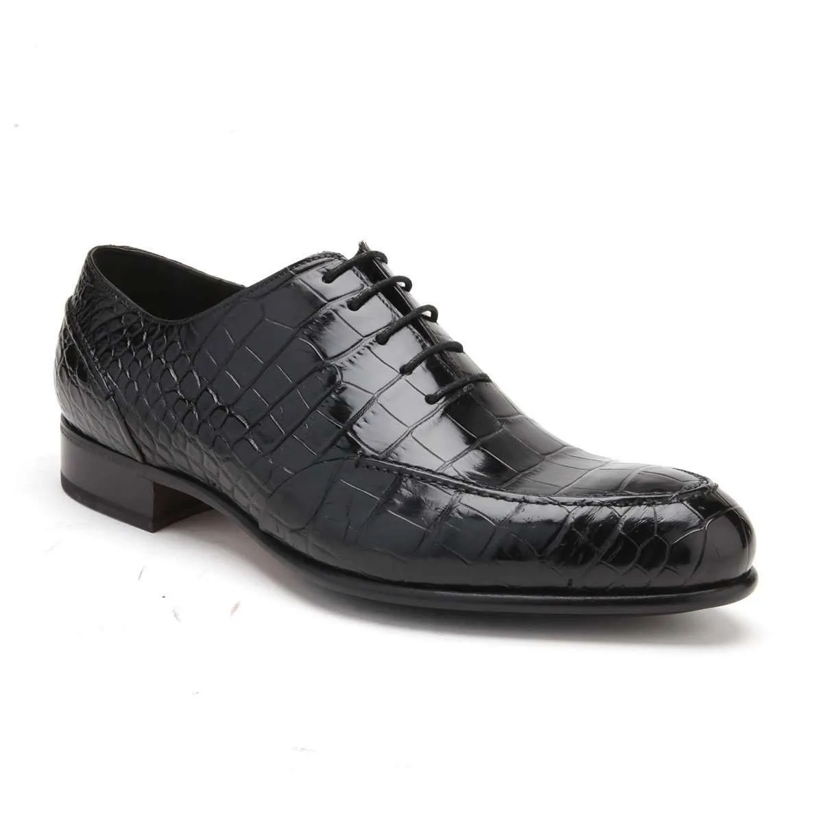 Caporicci 3319 Men's Luxury Italian Designer Shoes Black Exotic Alligator Oxfords (CAP1017)