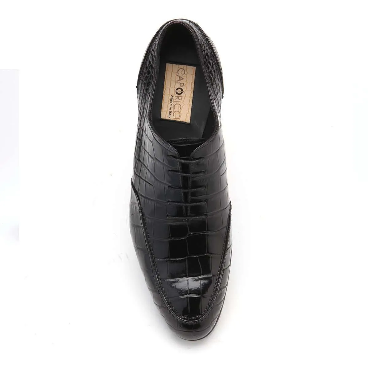 Caporicci 3319 Men's Luxury Italian Designer Shoes Black Exotic Alligator Oxfords (CAP1017)