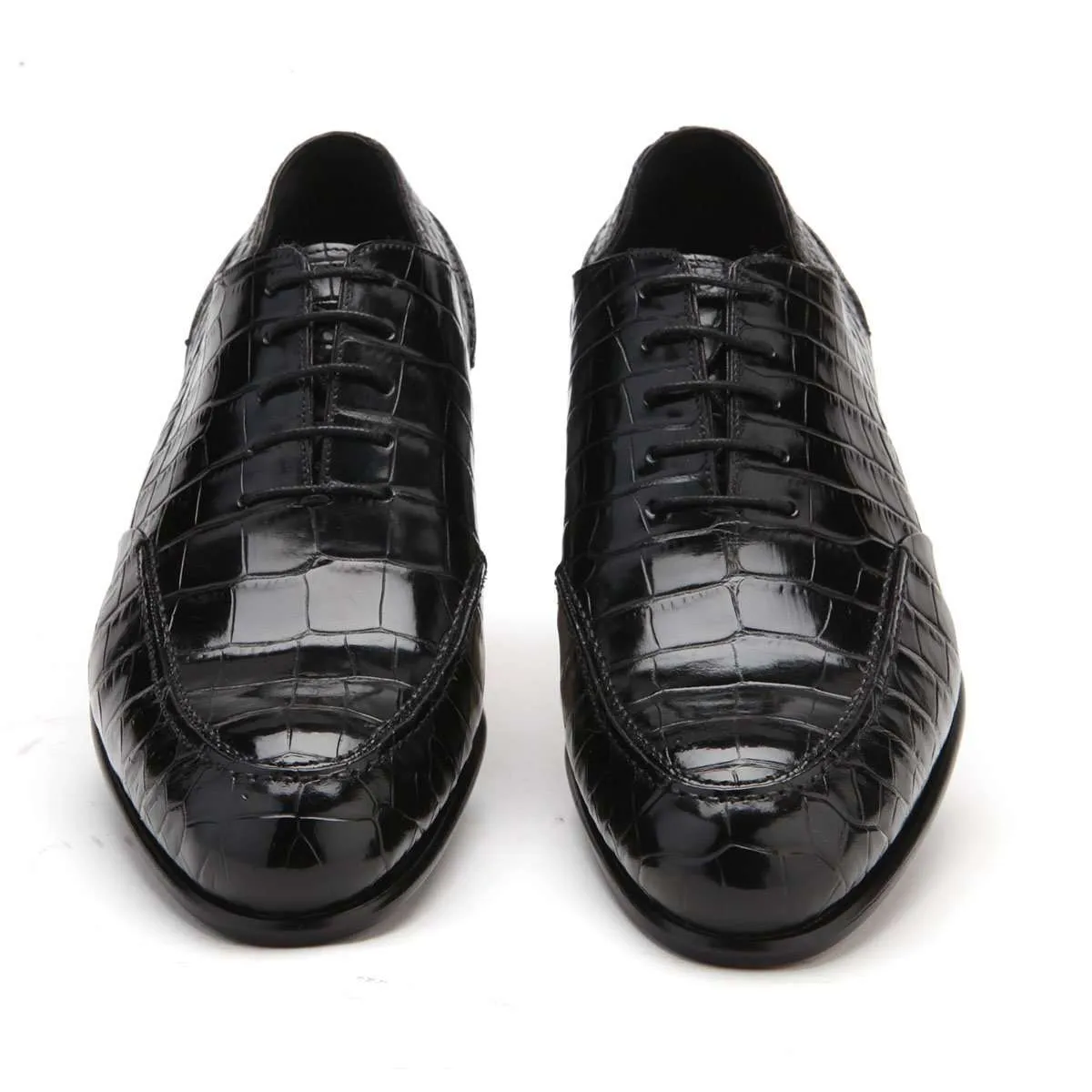 Caporicci 3319 Men's Luxury Italian Designer Shoes Black Exotic Alligator Oxfords (CAP1017)