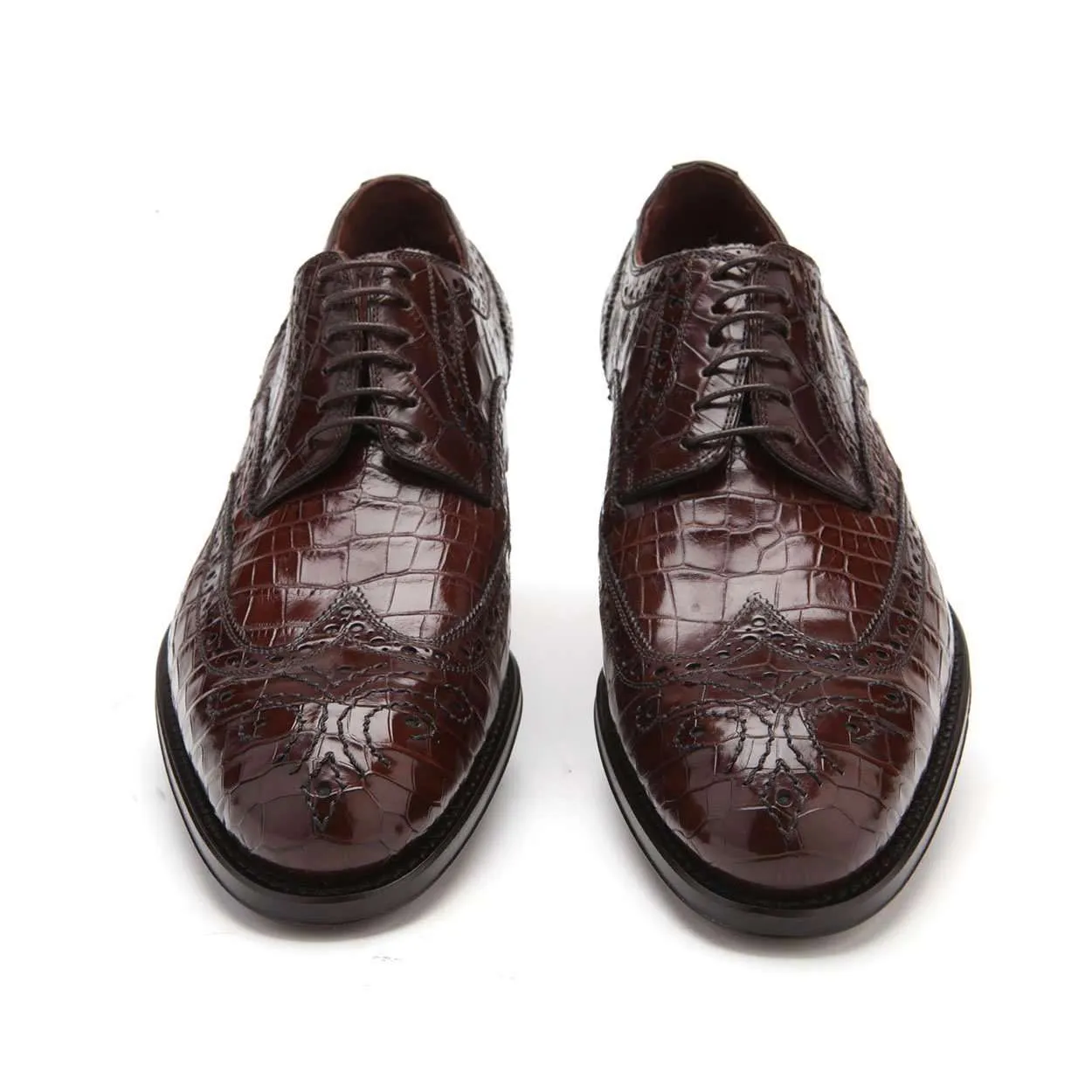 Caporicci Men's Luxury Italian Designer Shoes 3318 Alligator Castagno Brown Oxfords (CAP1115)