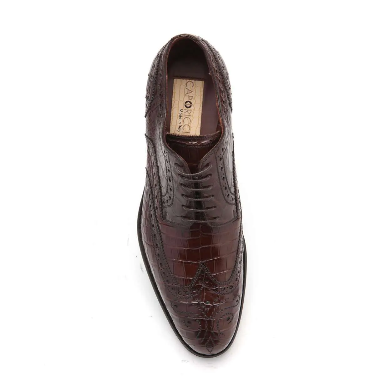 Caporicci Men's Luxury Italian Designer Shoes 3318 Alligator Castagno Brown Oxfords (CAP1115)