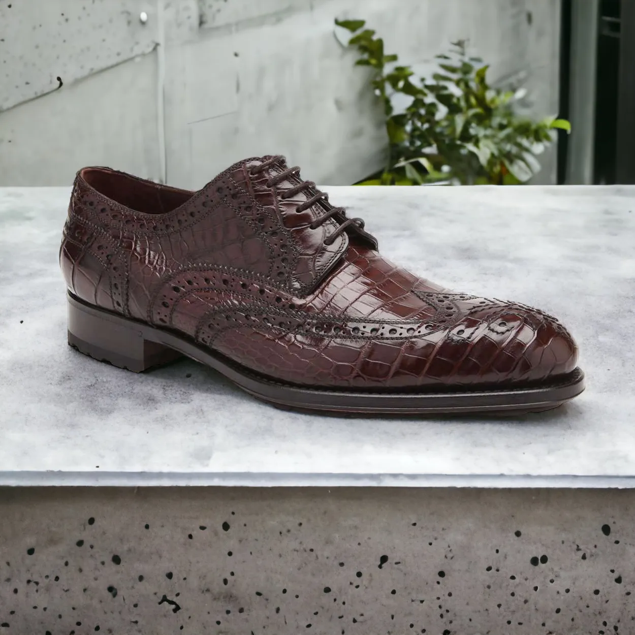 Caporicci Men's Luxury Italian Designer Shoes 3318 Alligator Castagno Brown Oxfords (CAP1115)