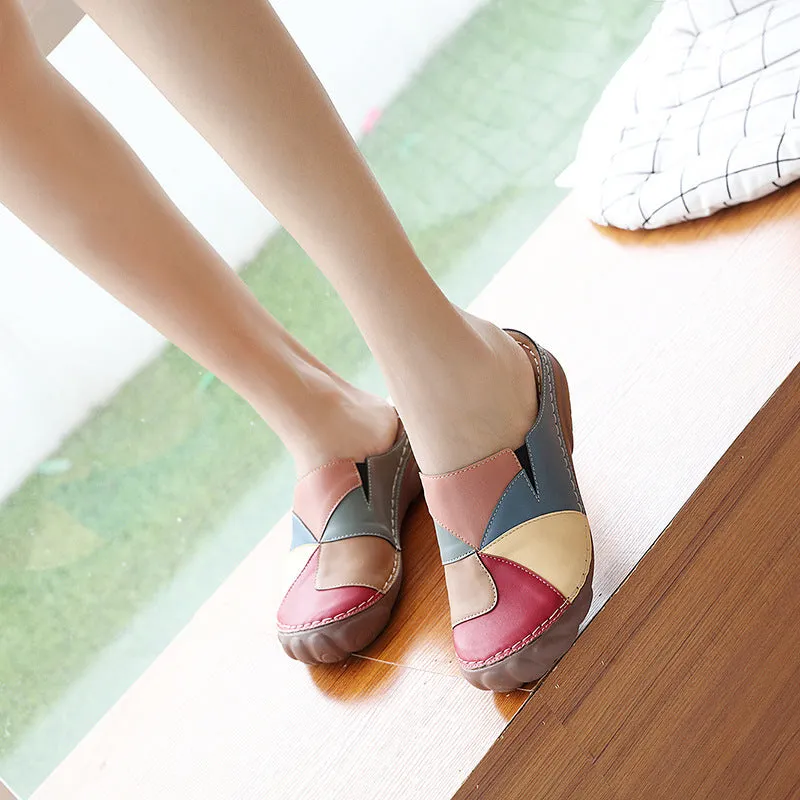 Color Block Flat Mules Wide Toe Box Shoes