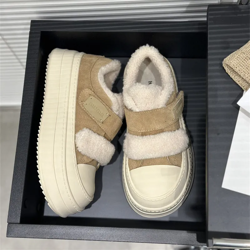 Cozy Velcro Platform Sneakers with Faux Fur Lining
