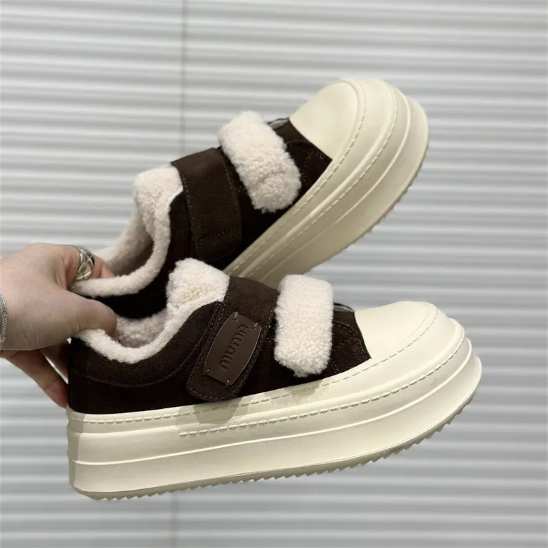 Cozy Velcro Platform Sneakers with Faux Fur Lining