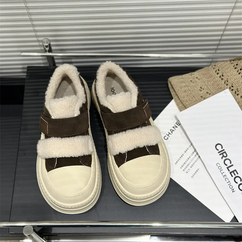 Cozy Velcro Platform Sneakers with Faux Fur Lining