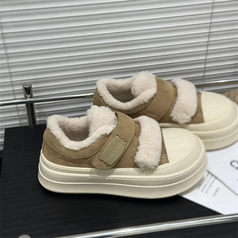 Cozy Velcro Platform Sneakers with Faux Fur Lining