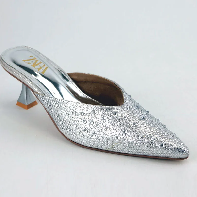Diamante Mules Women Court Shoes Heels #2744 #22