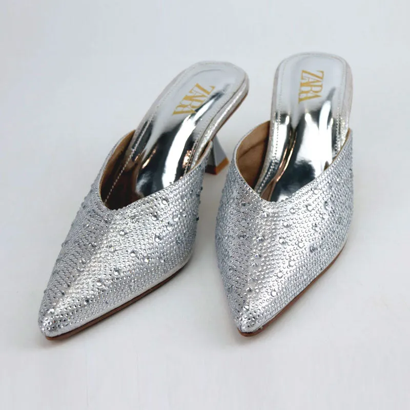 Diamante Mules Women Court Shoes Heels #2744 #22