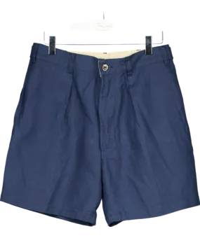 Drakes Blue Single Pleat Linen Shorts W31