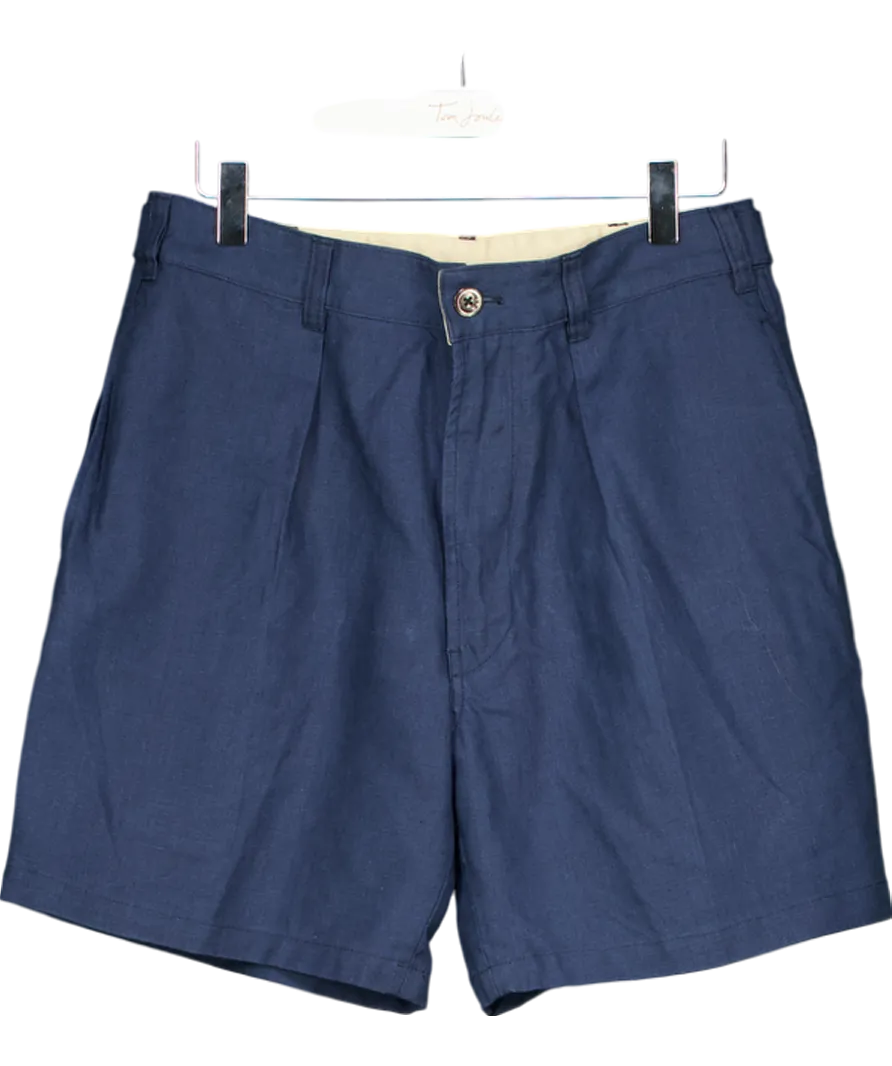 Drakes Blue Single Pleat Linen Shorts W31