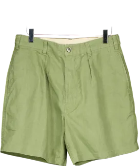 Drakes Green Single Pleat Linen Shorts W31