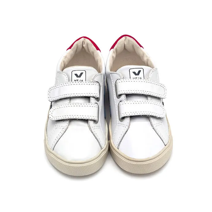 Esplar Small Velcro Leather Trainers in Extra White / Nautico by Veja