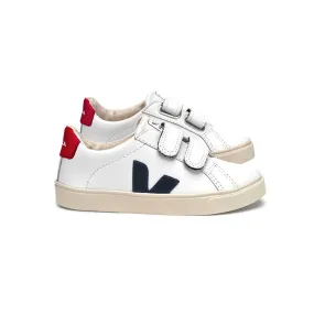 Esplar Small Velcro Leather Trainers in Extra White / Nautico by Veja