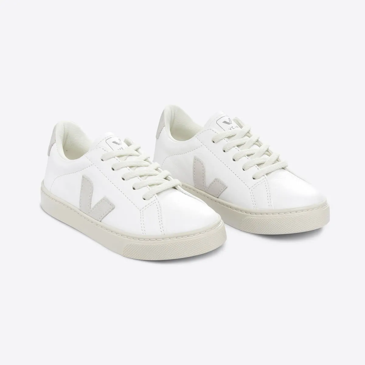 Esplar Teen Small Chrome-Free Leather Trainers in Extra White / Natural by Veja - Last One In Stock - 32 EUR