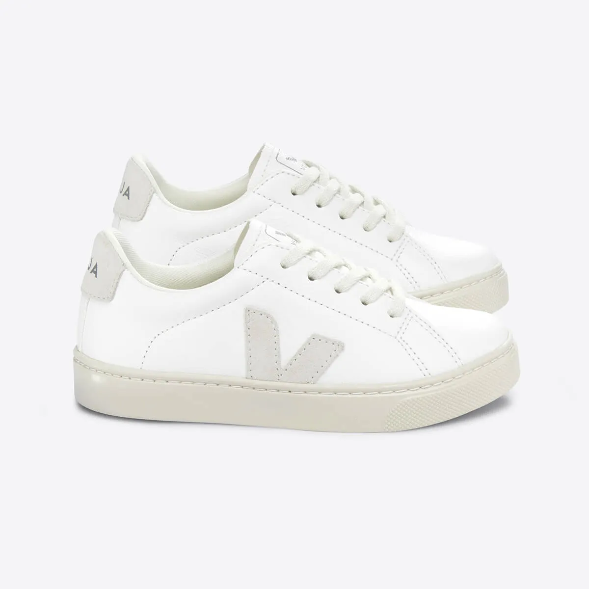 Esplar Teen Small Chrome-Free Leather Trainers in Extra White / Natural by Veja - Last One In Stock - 32 EUR