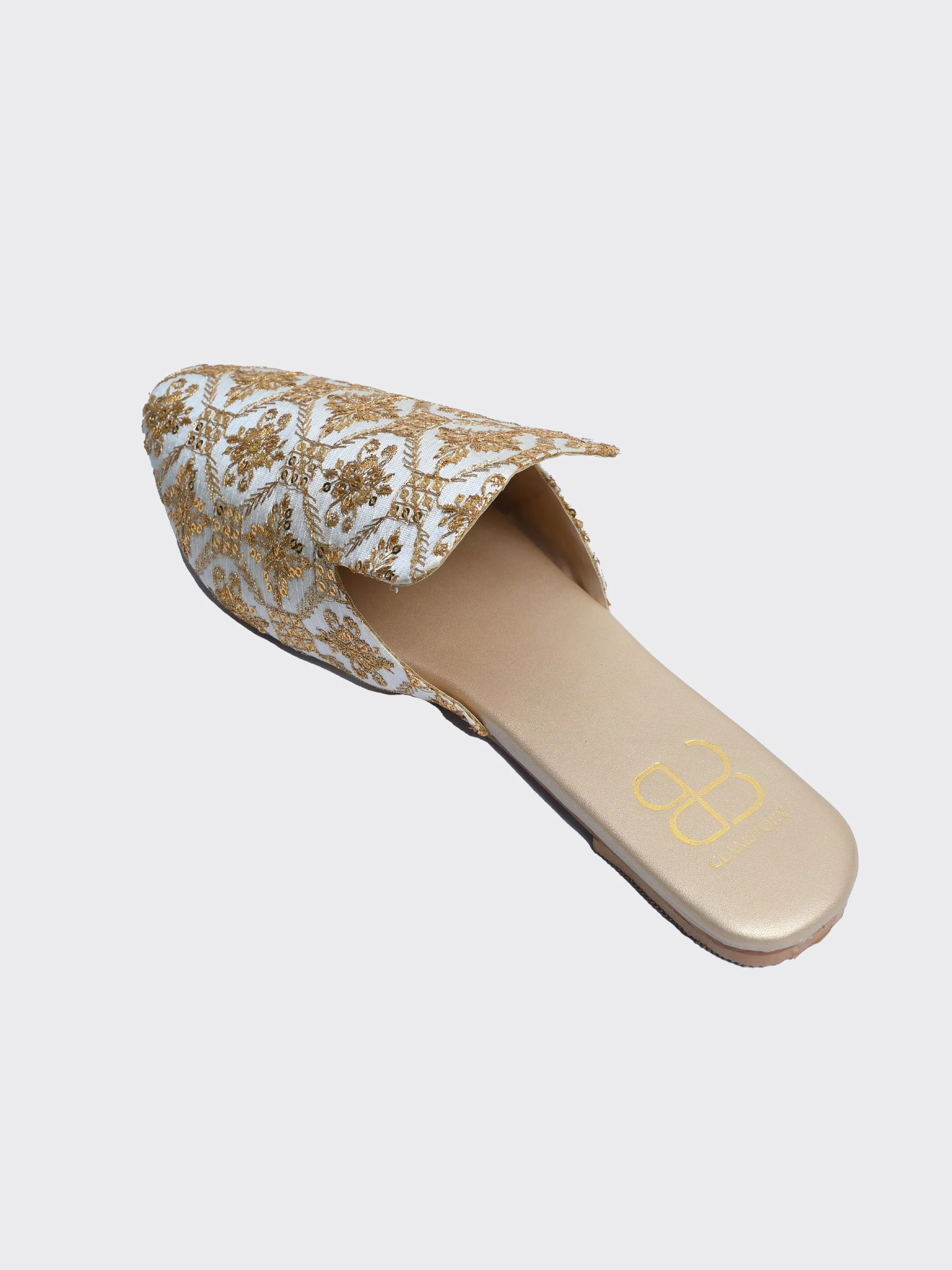 Famolare Golden Embroidery Flat Mules