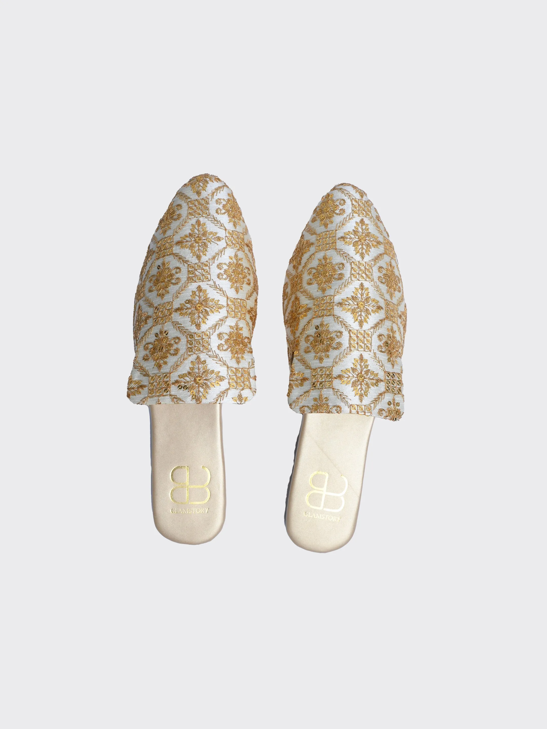 Famolare Golden Embroidery Flat Mules