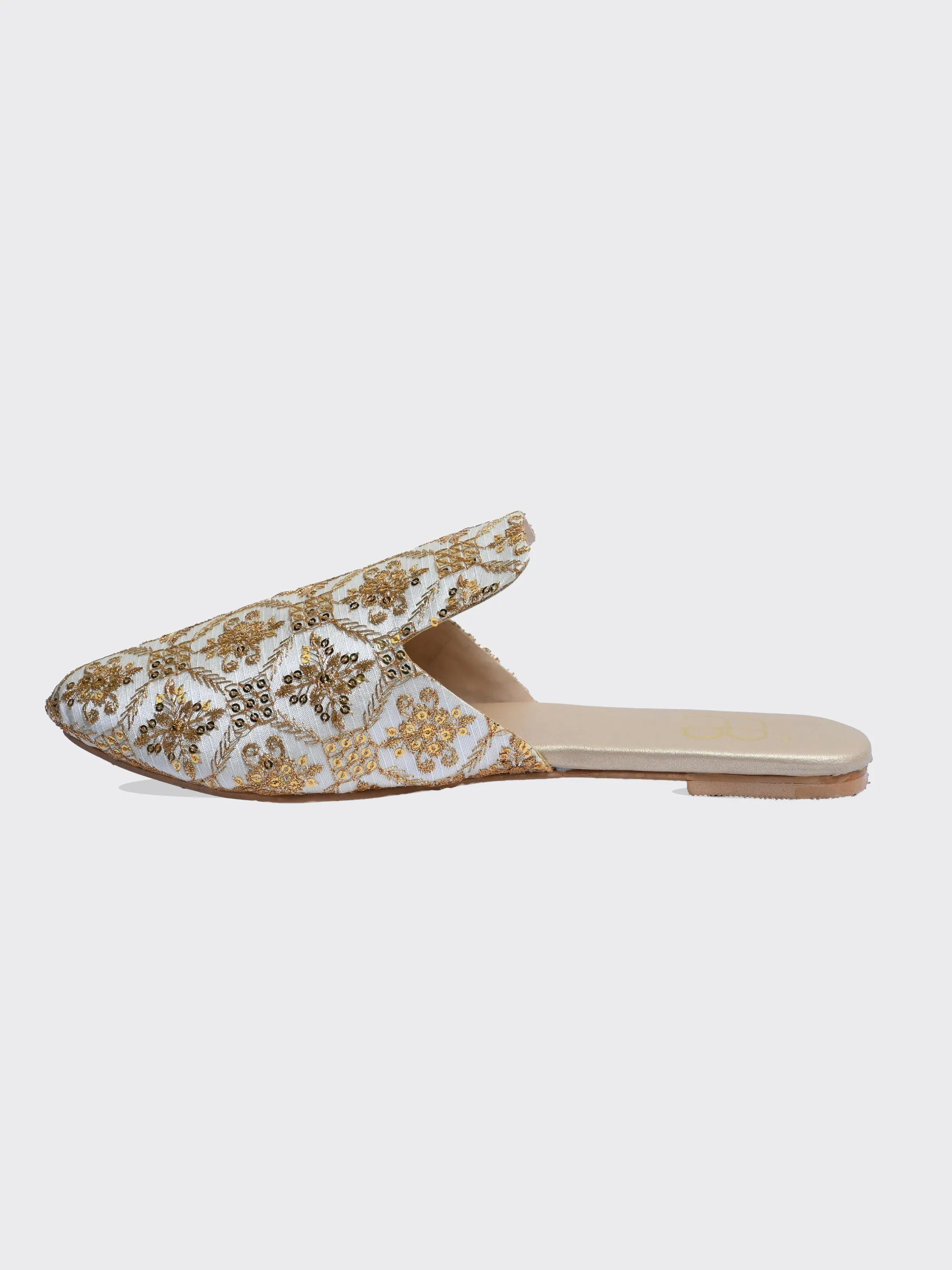 Famolare Golden Embroidery Flat Mules