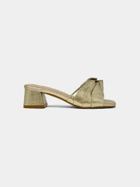 Frances Ruched Block Heel in Gold