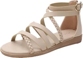 Gladiator Sandals for Women Summer Braided Strappy Flats Sandal Open Toe Ankle Strap Flats Sandalias Para Mujer Shoes