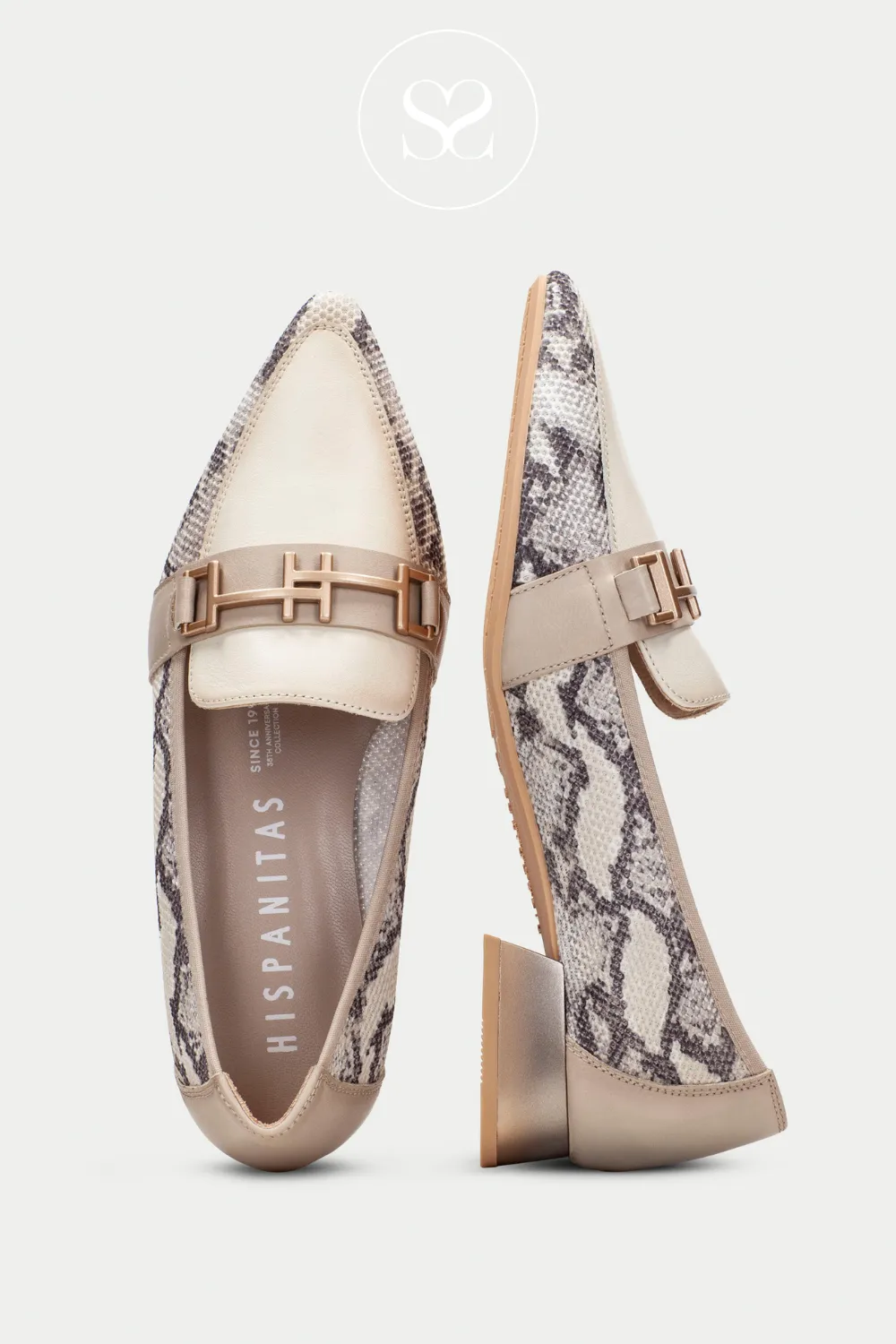 HISPANITAS SHV253816 PYTHON/CREAM BLOCK HEEL LOAFERS
