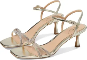 Jewel Badgley Mischka Maci Metallic Sandal with Rhinestone Knot Detail