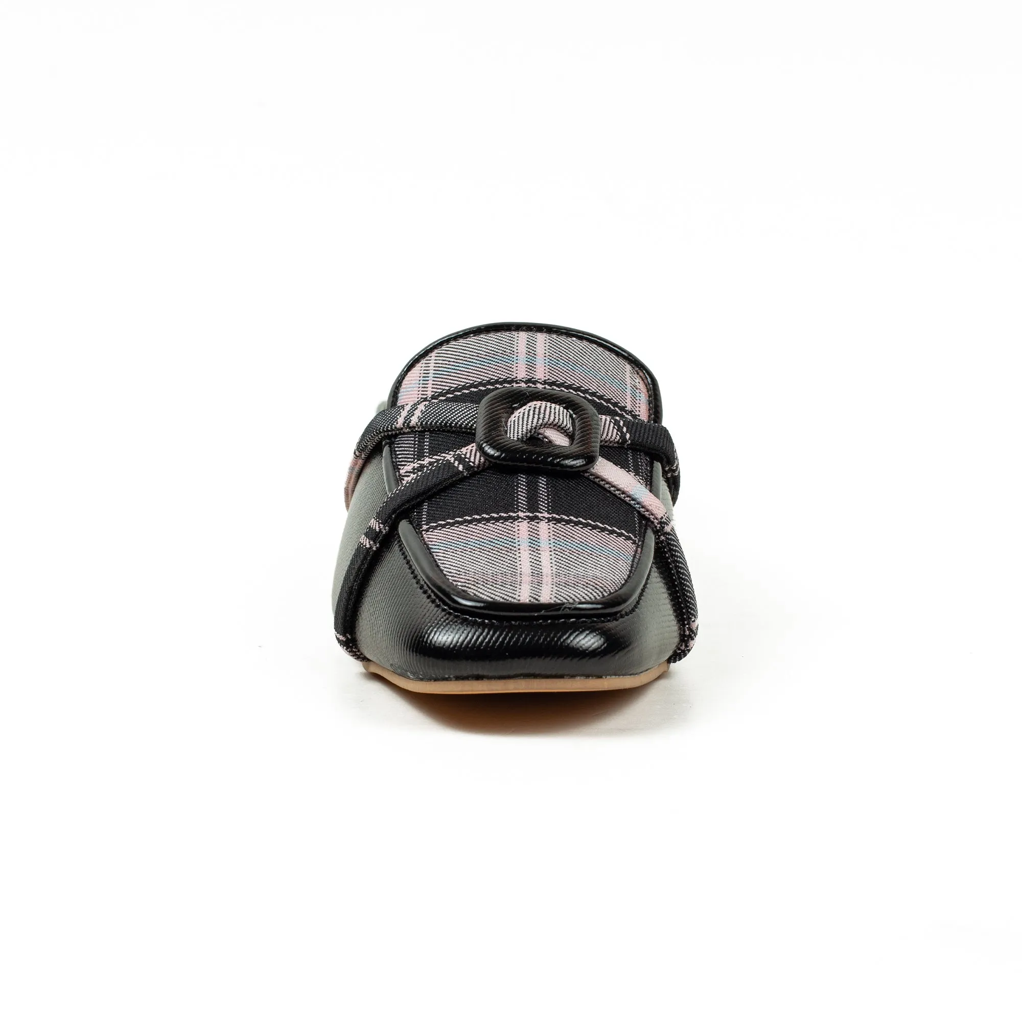 Ladies' Metallic Black Microfibre Block Heel Mules | Vibrant® Stylish Slip-On Shoes with Bow Detail