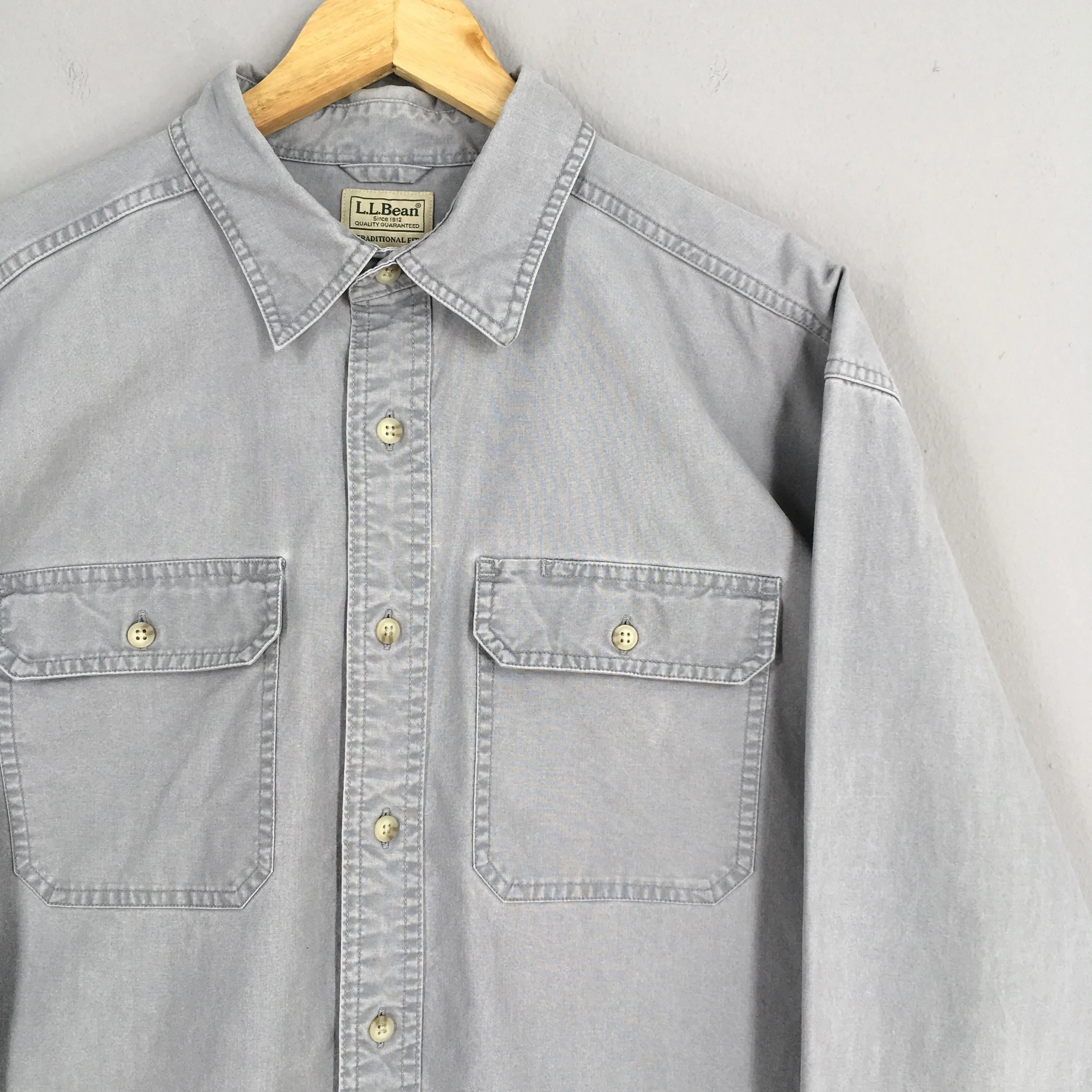 LL Bean Plain Gray Flannel Shirt Large