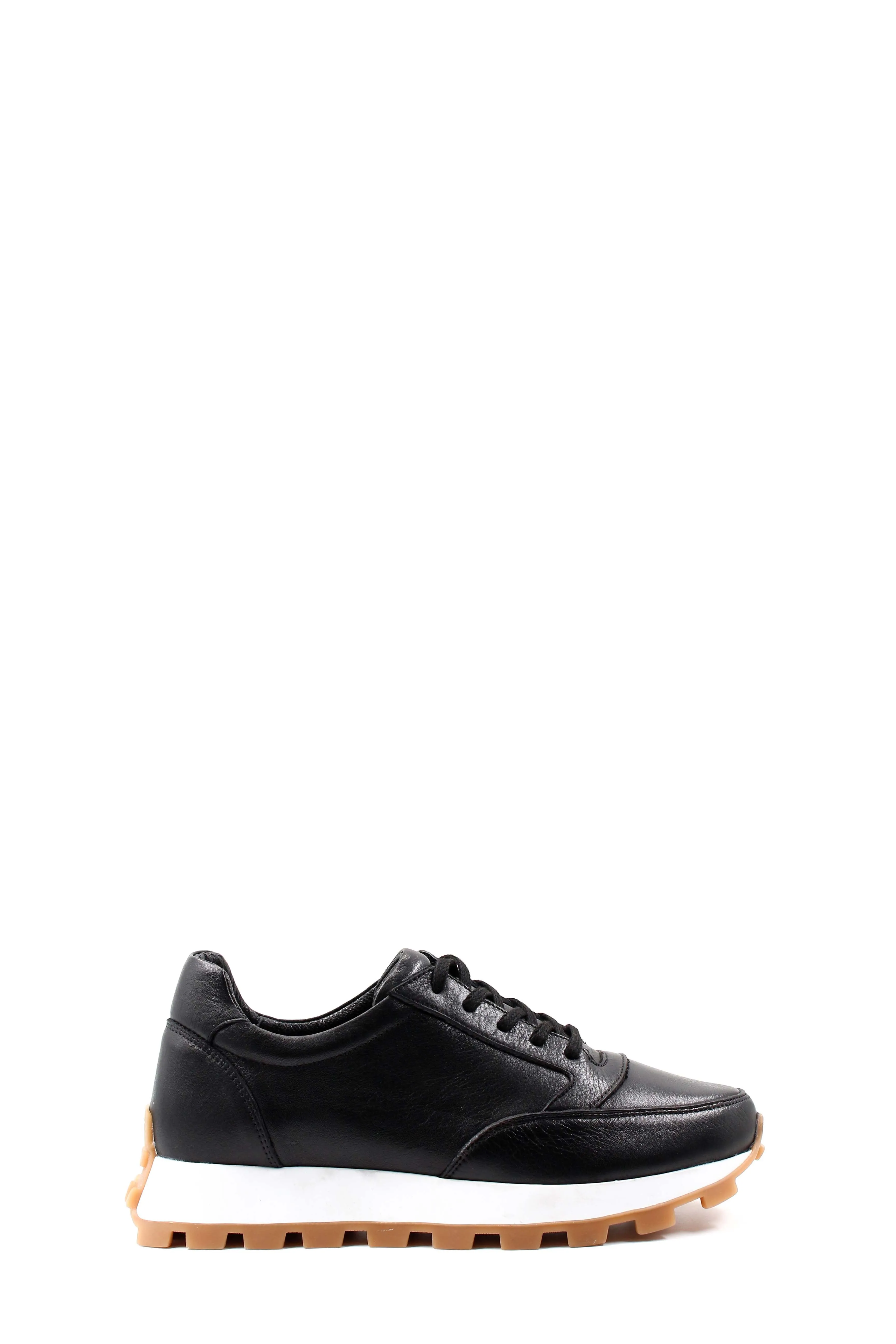 Men's Black Leather Sneakers with Gum Sole and White Midsole - Wessi