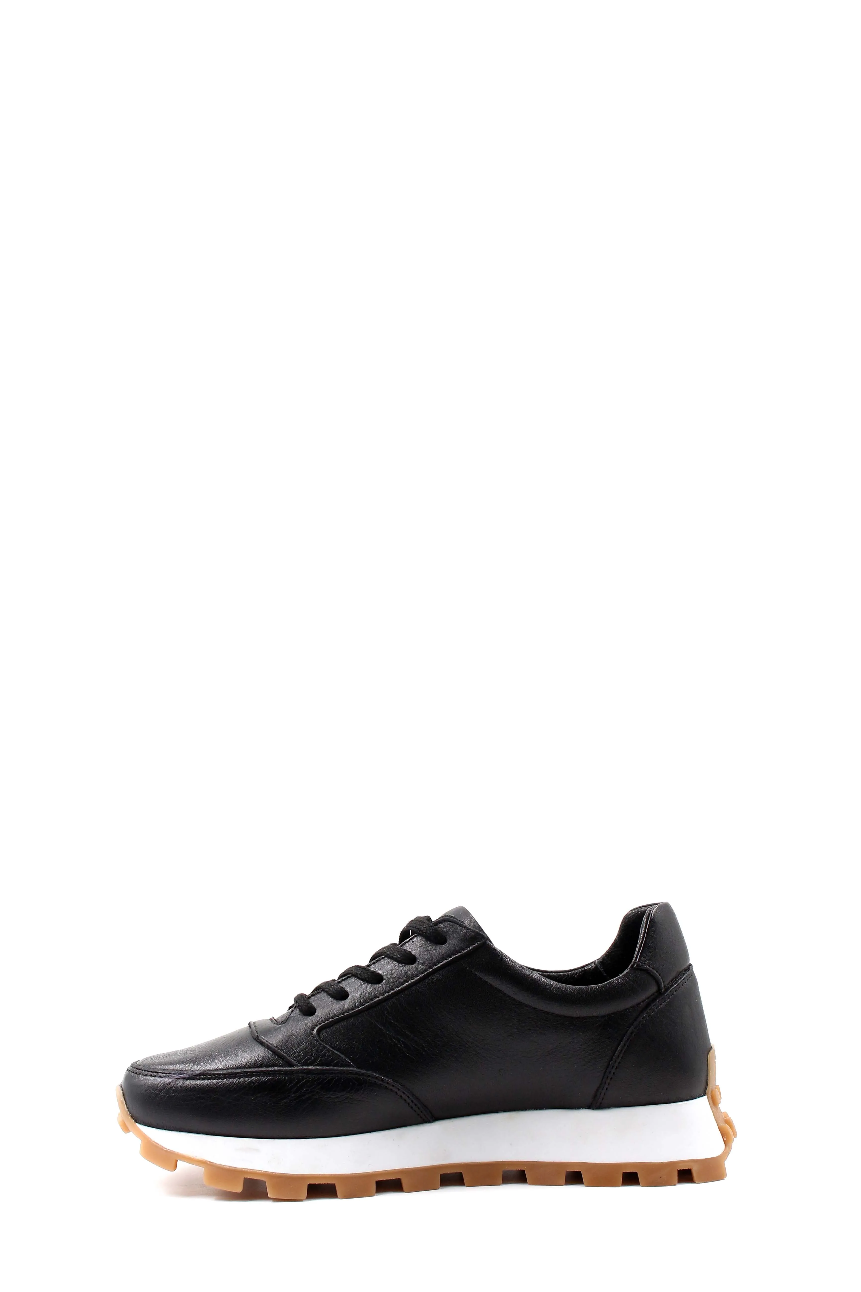 Men's Black Leather Sneakers with Gum Sole and White Midsole - Wessi