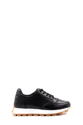 Men's Black Leather Sneakers with Gum Sole and White Midsole - Wessi