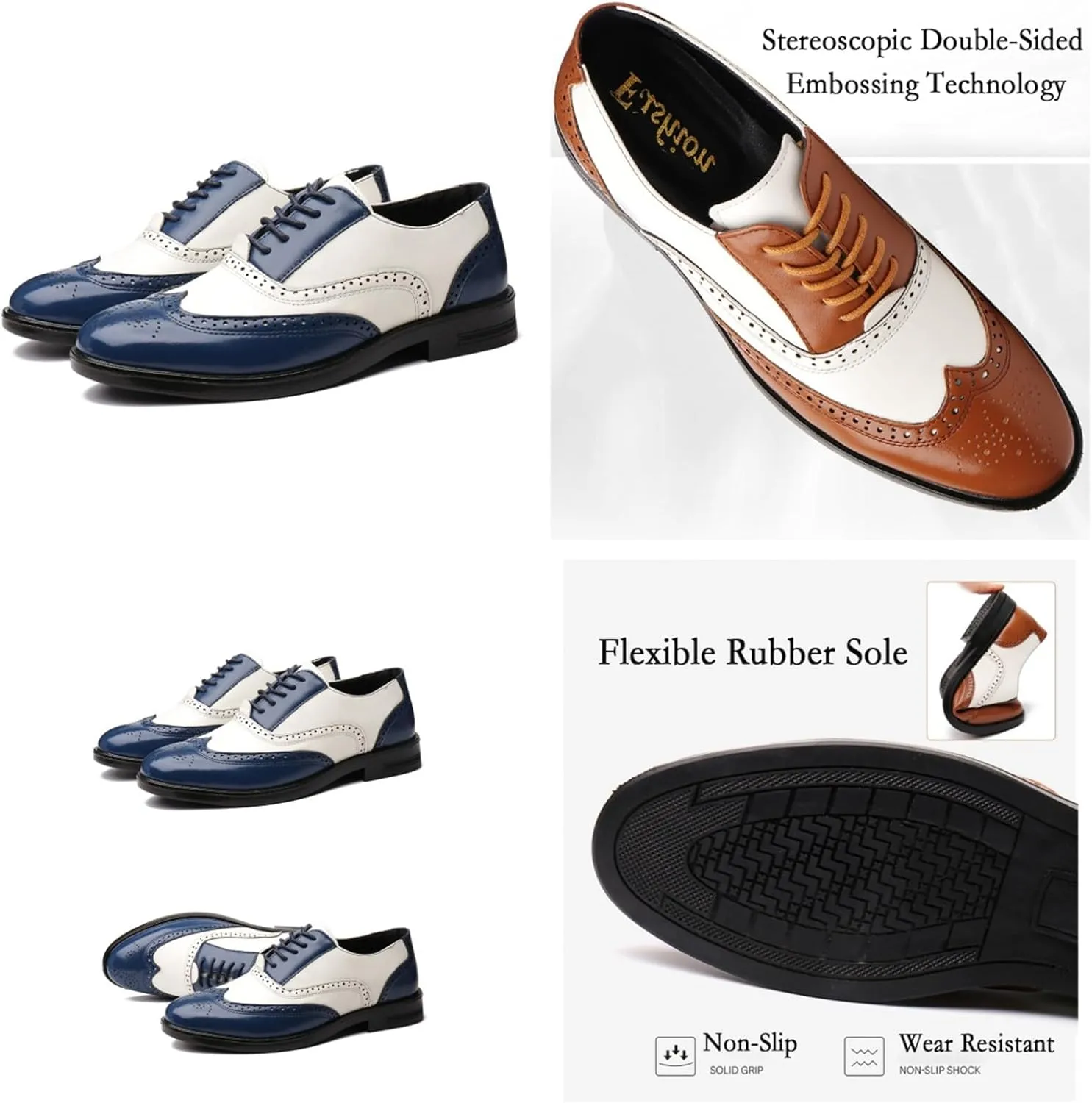 Mens Multicolor Leather Lace Up Brogues Dress Oxford Shoes Retro Two Tone Wingtip Carving Prom Derby Shoes Pointed Toe Business Formal Shoes