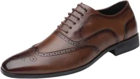 Mens Oxford Dress Shoes Genuine Leather Classic Lace Up Formal Tuxedo Business Stylish Brogues Flats for Men Comfortable