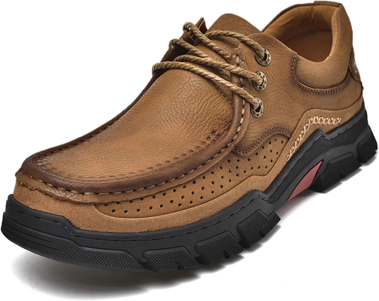 Men's Premium Casual Sneakers, Side Perforated Design, Leather Walking Sneakers, Driving Shoes, Outdoor Sneakers, Comfortable, Soft, Breathable, Non-Slip