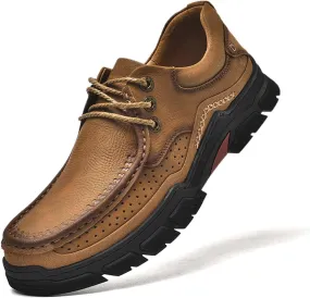 Men's Premium Casual Sneakers, Side Perforated Design, Leather Walking Sneakers, Driving Shoes, Outdoor Sneakers, Comfortable, Soft, Breathable, Non-Slip