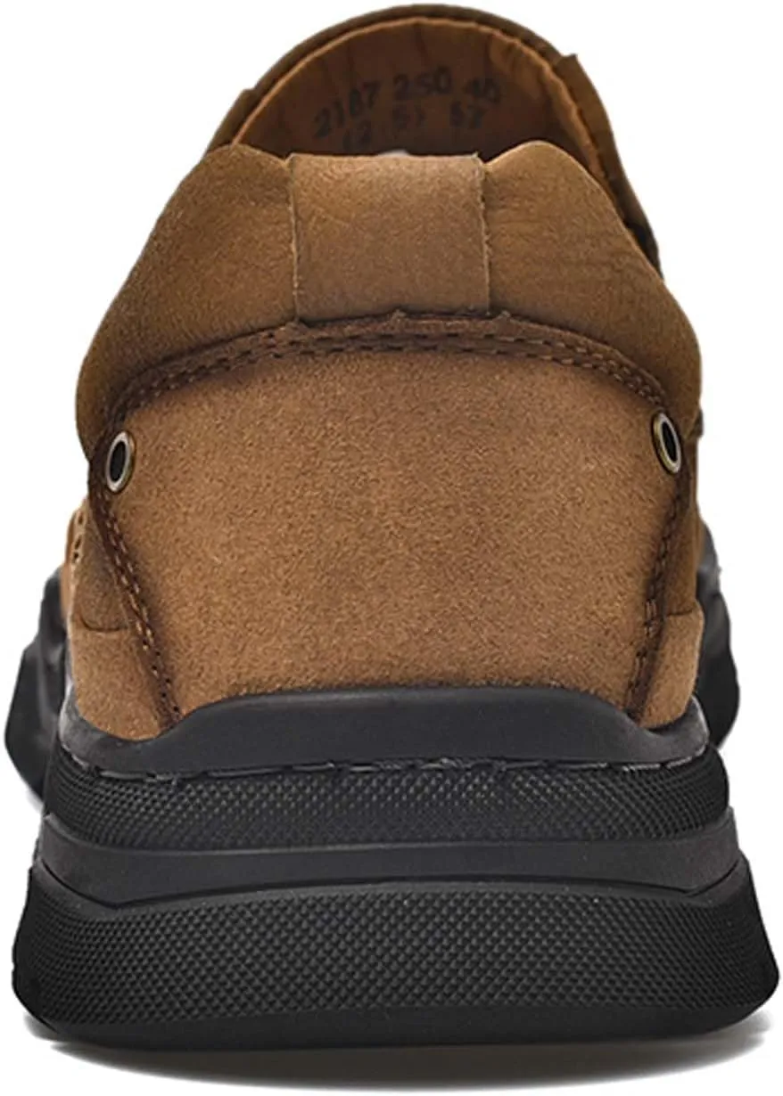 Men's Premium Casual Sneakers, Side Perforated Design, Leather Walking Sneakers, Driving Shoes, Outdoor Sneakers, Comfortable, Soft, Breathable, Non-Slip