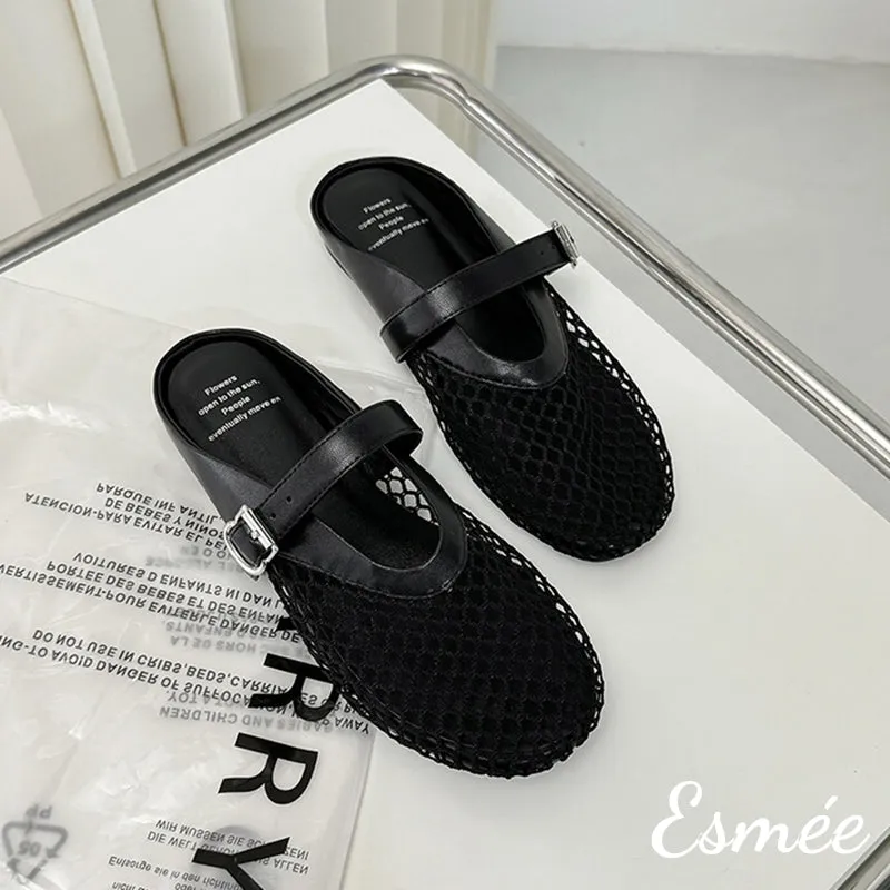 Net Mules with Leather Straps