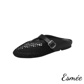 Net Mules with Leather Straps