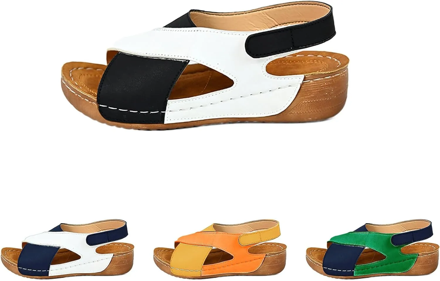 Orthopedic Sandals for Women Arch Support Sandals Women's Summer Platform Wedges, Fashion Cross Strap Leather Open Toe Sandal Casual Ankle Strap Flat Dress Shoes