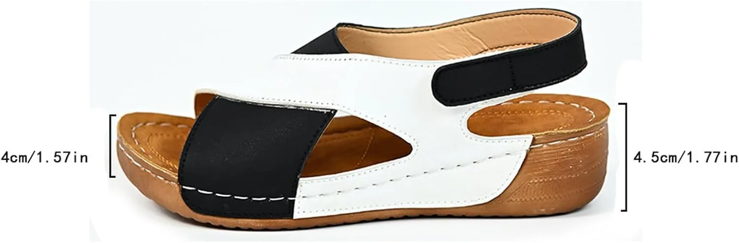 Orthopedic Sandals for Women Arch Support Sandals Women's Summer Platform Wedges, Fashion Cross Strap Leather Open Toe Sandal Casual Ankle Strap Flat Dress Shoes
