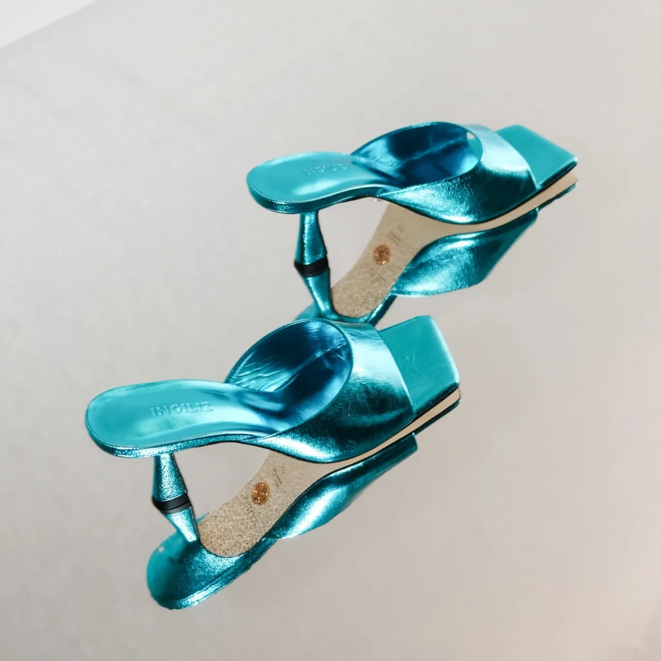 RENY BLUE METALLIC LEATHER MULES