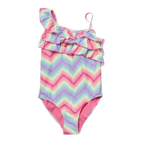 Ruffle Geo One Shoulder Swimsuit