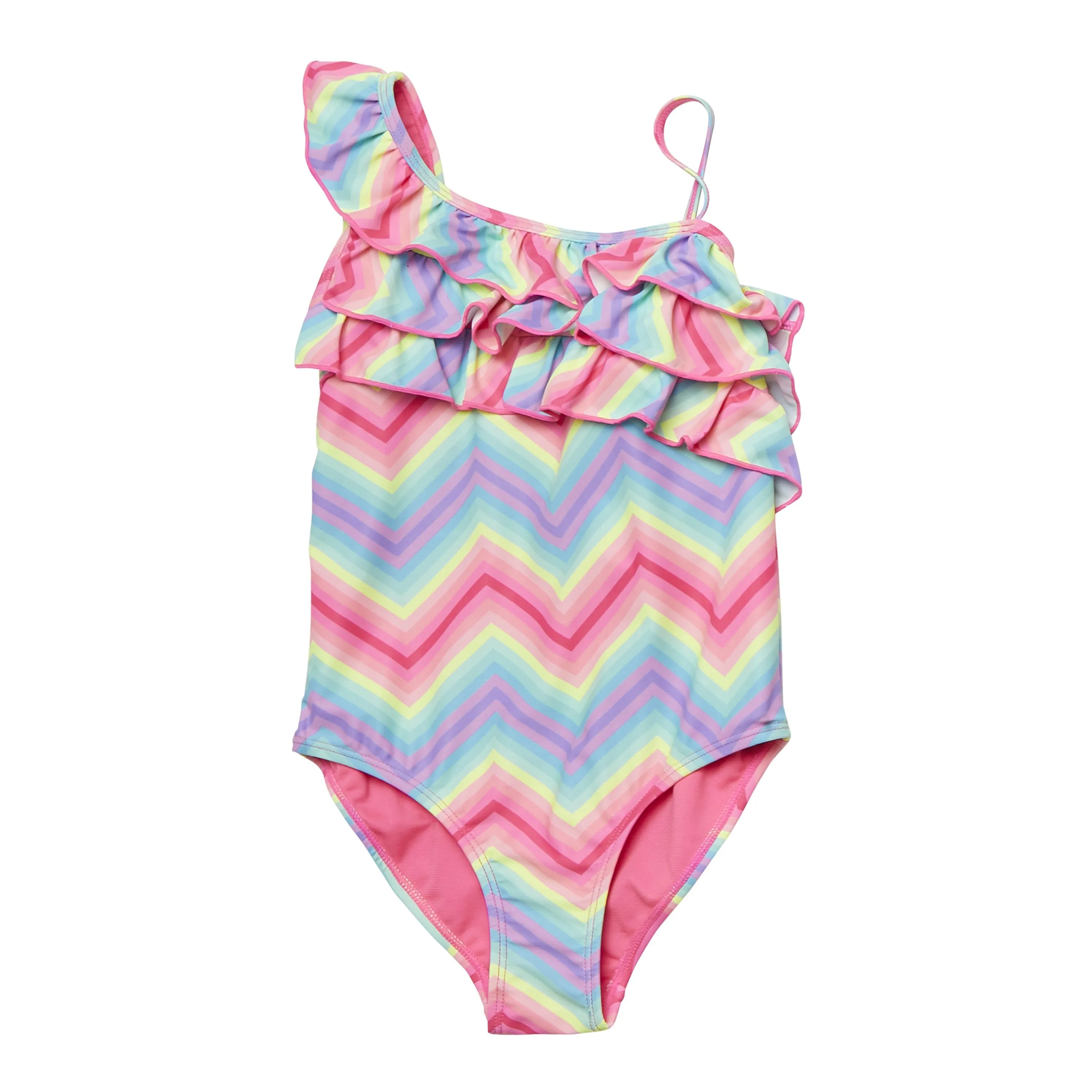 Ruffle Geo One Shoulder Swimsuit