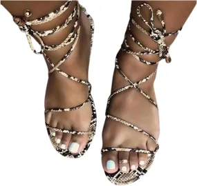Sandals for Women Flat,Gladiator Sandals Summer Strappy Lace Up Open Toe Fashion Knee High Flat Sandal Gladiator Sandals
