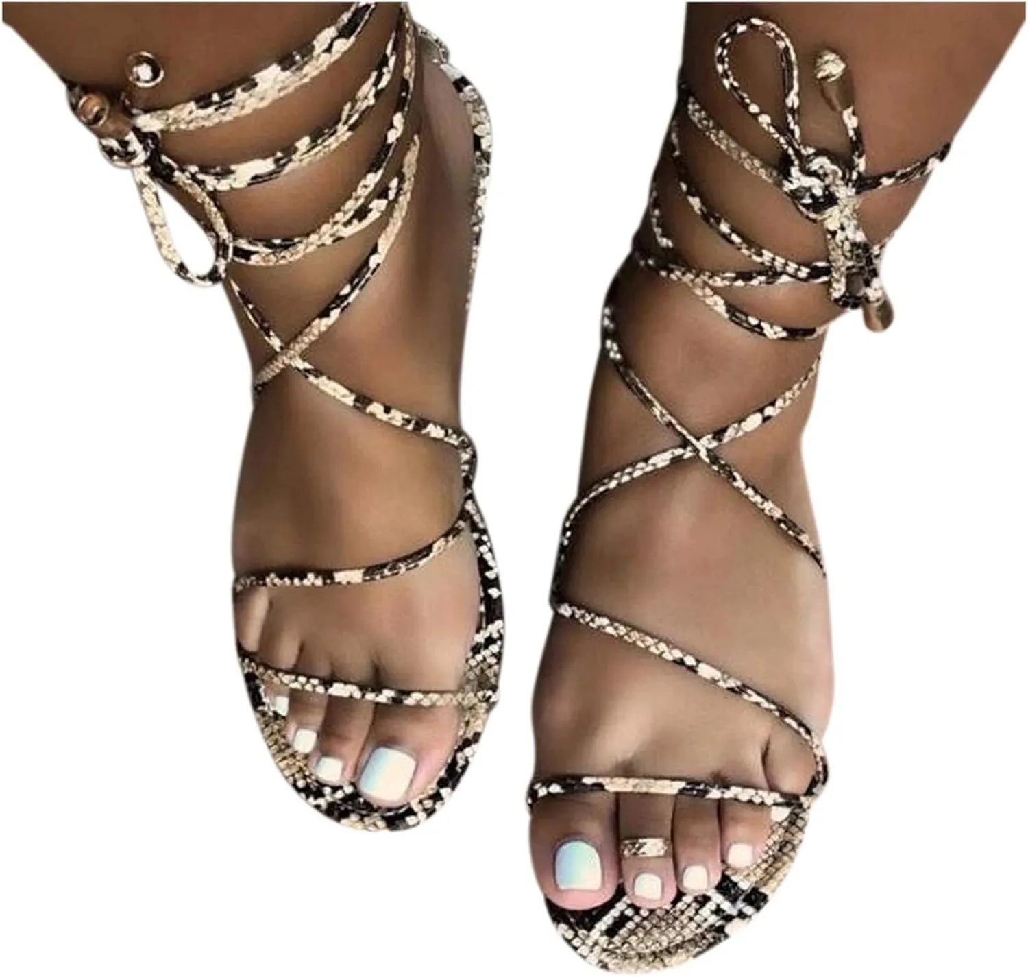 Sandals for Women Flat,Gladiator Sandals Summer Strappy Lace Up Open Toe Fashion Knee High Flat Sandal Gladiator Sandals