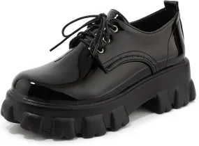 SHEMEE Women's Platform Oxfords Chunky Heels Loafer Lug Sole Lace Up Derby Shoes Comfort Business Work Office Dress Pumps