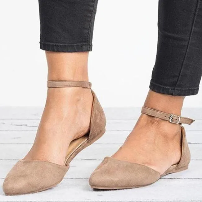 Summer Leopard Pointed Toe Buckle Suede Flats
